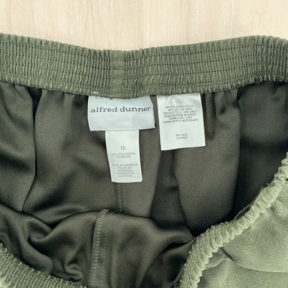 Vintage Alfred Dunner Pant Set Womens 12 Green Faux Suede Jacket Trousers 2pc